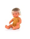 Muñeca Caucásica Implante Coclear y Pelele Ocre 38 cm