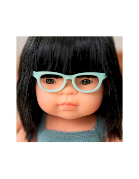 Muñeca Asiática con Gafas y Pelele Plomo 38 cm