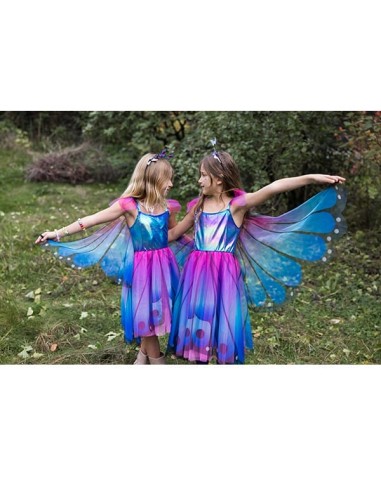 Vestido con alas y diadema de mariposa azul