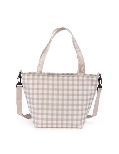 Bolsa térmica Caetana Sand de cuadros beige.