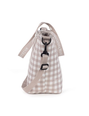 Bolsa térmica Caetana Sand de cuadros beige.