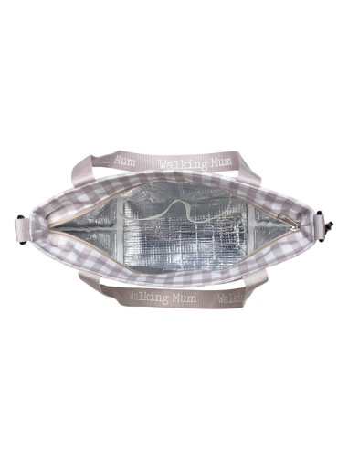 Bolsa térmica Caetana Sand de cuadros beige.