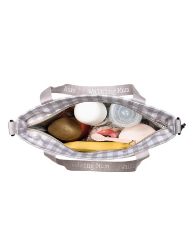 Bolsa térmica Caetana Sand de cuadros beige.