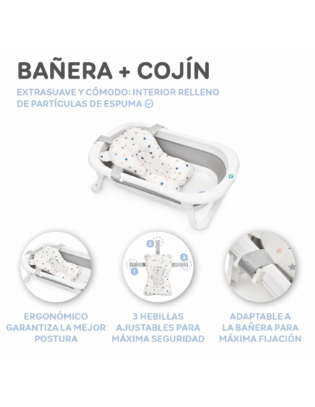 Bañera plegable para bebé con cojín de baño Gris