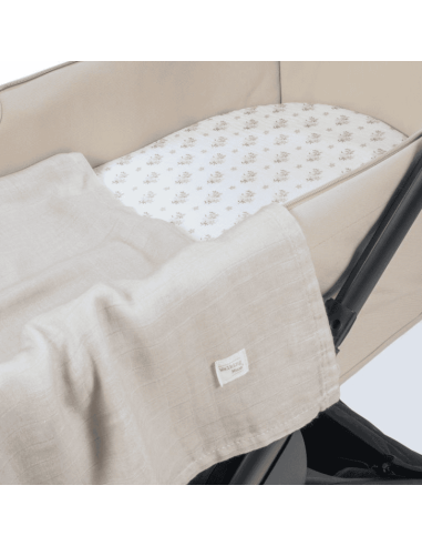 Sábana ajustable cuco + muselina Botton Flores