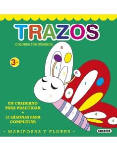 Colorea por números: mariposas y flores