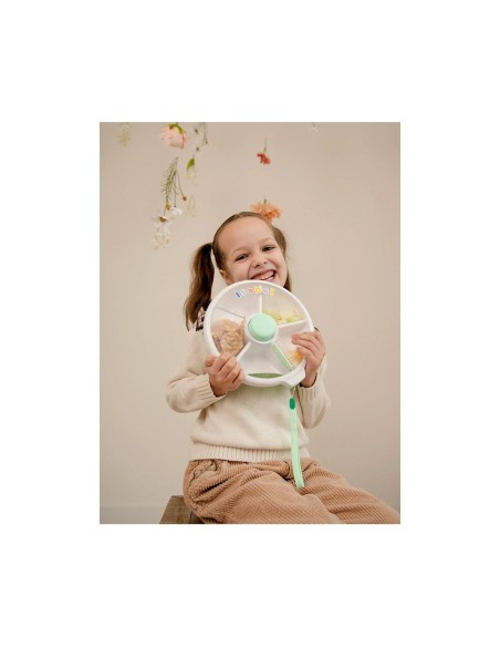 Caja Almuerzo Snack Spinner Flip, Correa de Mano y Hoja de Pegatinas Mint Green