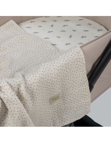 Set de Sábana bajera ajustable para capazo + muselina mimosa Verde