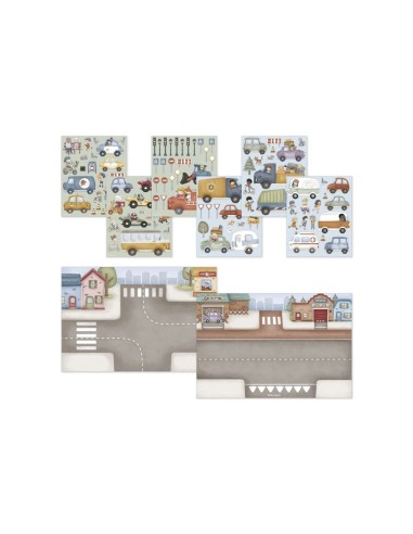 Libro de Pegatinas Reutilizables Jim y Vehículos Little Dutch