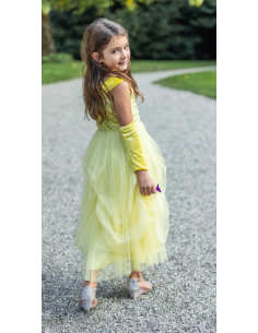 Vestido de princesa amarillo suave y aterciopelado con calentadores de brazos 2