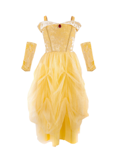 Vestido de princesa amarillo suave y aterciopelado con calentadores de brazos