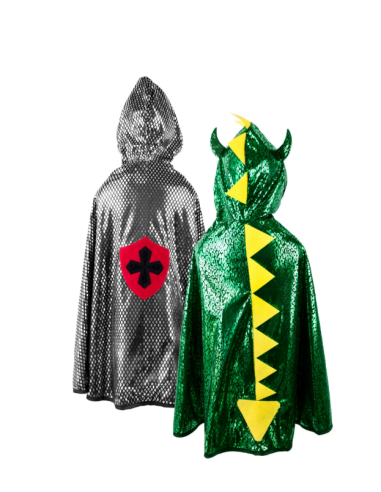 Capa reversible de dragón y caballero 7/8 años