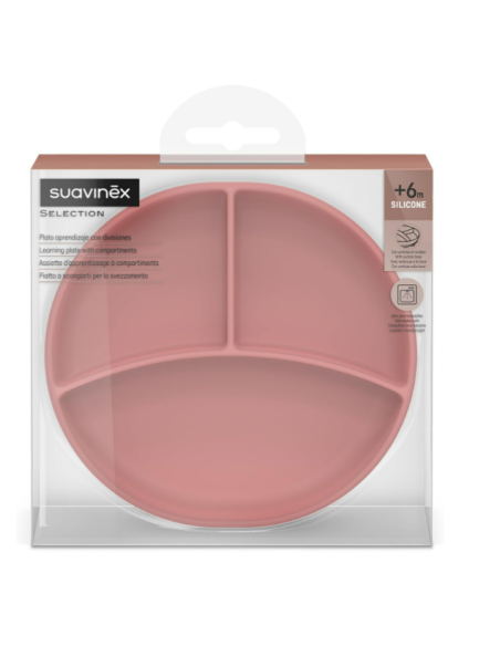 Plato con divisiones y ventosa Rosado