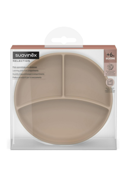Plato con divisiones y ventosa Beige