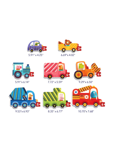 Puzzles infantiles ¡Sube de nivel! 1 lado – VehículosMideer