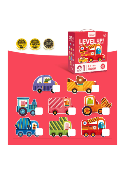 Puzzles infantiles ¡Sube de nivel! 1 lado – VehículosMideer