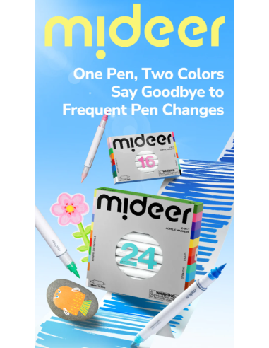 Marcadores acrílicos de doble cara 2w1 mideer – 16 colores