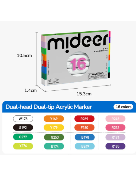 Marcadores acrílicos de doble cara 2w1 mideer – 16 colores