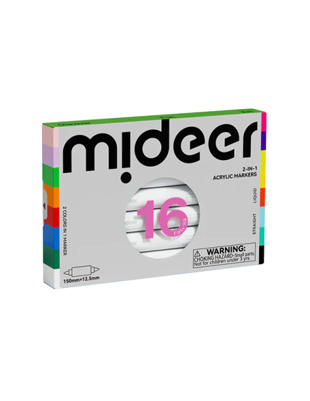 Marcadores acrílicos de doble cara 2w1 mideer – 16 colores
