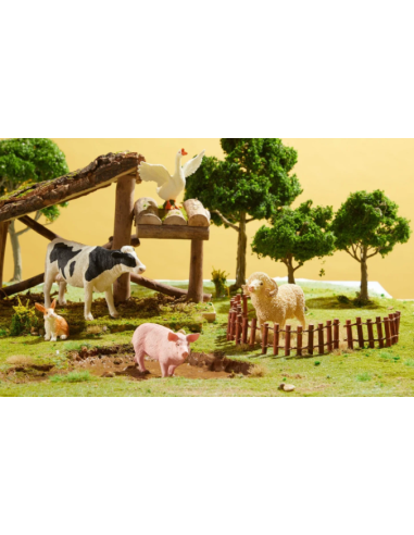 Conjunto de 11 figuras de animales de granja con caja de almacenamiento portátil Mideer