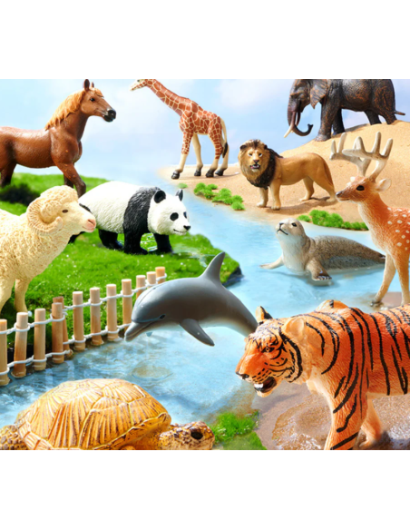 Conjunto de 11 figuras de animales de granja con caja de almacenamiento portátil Mideer