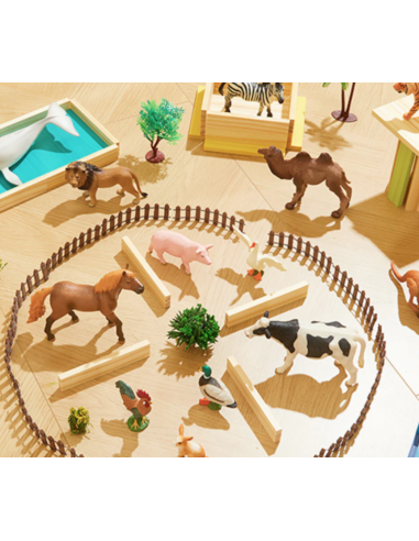 Conjunto de 11 figuras de animales de granja con caja de almacenamiento portátil Mideer