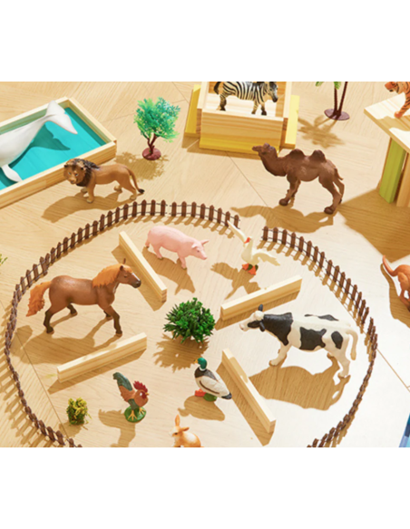 Conjunto de 11 figuras de animales de granja con caja de almacenamiento portátil Mideer