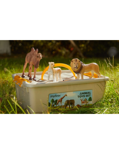 Conjunto de 15 figuras de animales salvajes con caja de almacenamiento portátil. Mideer