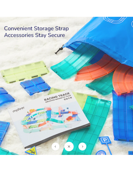 Bloques magnéticos con coches de carreras – Pista de carreras (115 piezas) Mideer