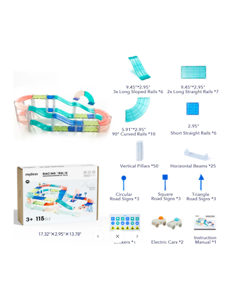 Bloques magnéticos con coches de carreras – Pista de carreras (115 piezas) Mideer