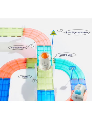 Bloques magnéticos con coches de carreras – Pista de carreras (115 piezas) Mideer