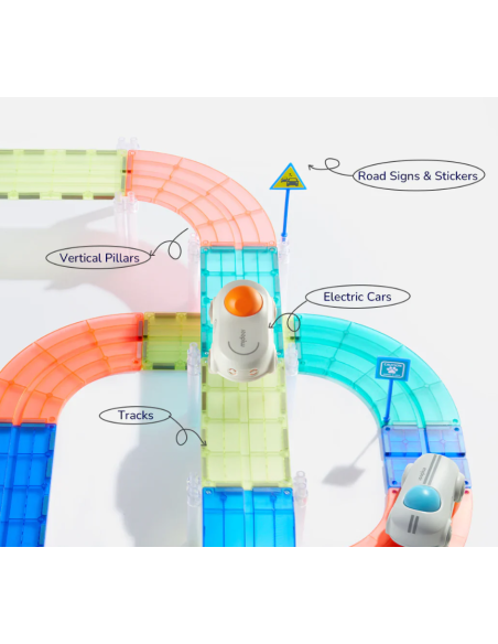 Bloques magnéticos con coches de carreras – Pista de carreras (115 piezas) Mideer