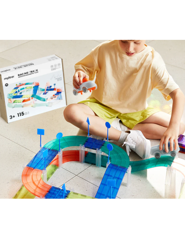Bloques magnéticos con coches de carreras – Pista de carreras (115 piezas) Mideer