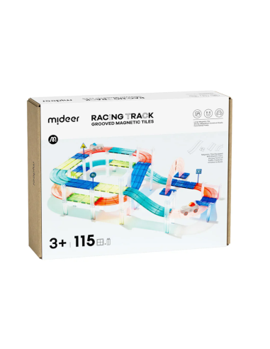 Bloques magnéticos con coches de carreras – Pista de carreras (115 piezas) Mideer
