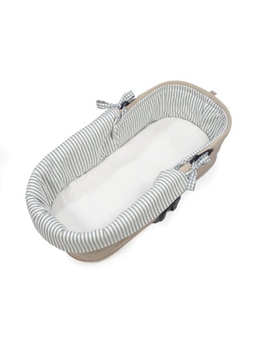 Cubre cuco dual + funda colchón Vichy/Rayas Matcha