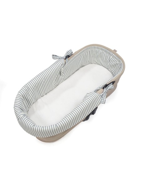 Cubre cuco dual + funda colchón Vichy/Rayas Matcha