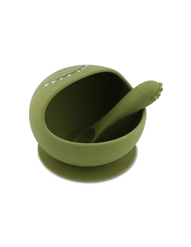 Bol con Ventosa y Cuchara de Silicona Mr. Dino