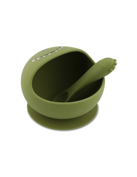 Bol con Ventosa y Cuchara de Silicona Mr. Dino