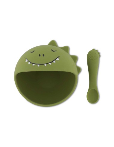 Bol con Ventosa y Cuchara de Silicona Mr. Dino