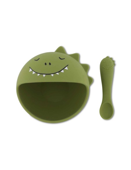 Bol con Ventosa y Cuchara de Silicona Mr. Dino