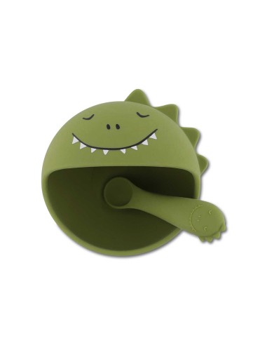 Bol con Ventosa y Cuchara de Silicona Mr. Dino