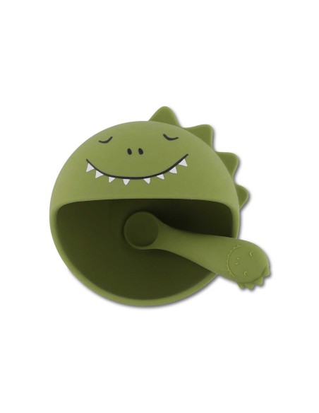 Bol con Ventosa y Cuchara de Silicona Mr. Dino