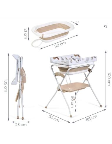 Cambiador con bañera plegable Zoe Beige