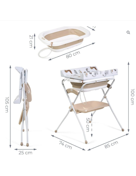 Cambiador con bañera plegable Zoe Beige