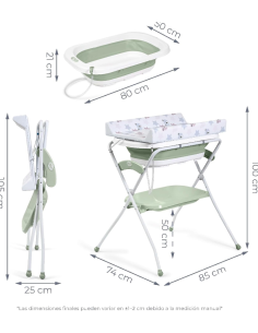 Cambiador con bañera plegable Zoe Verde 2