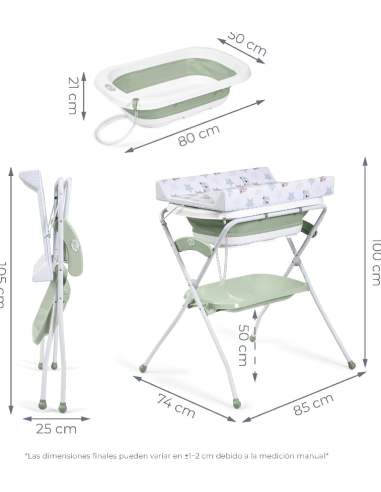 Cambiador con bañera plegable Zoe Verde