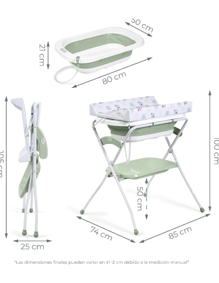 Cambiador con bañera plegable Zoe Verde
