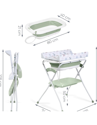 Cambiador con bañera plegable Zoe Verde