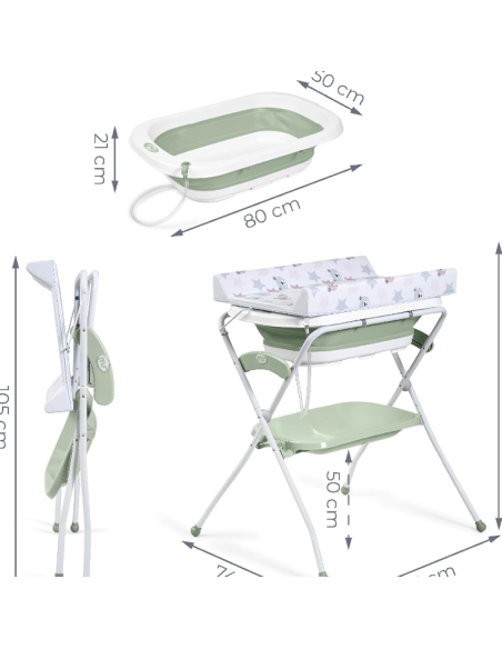 Cambiador con bañera plegable Zoe Verde