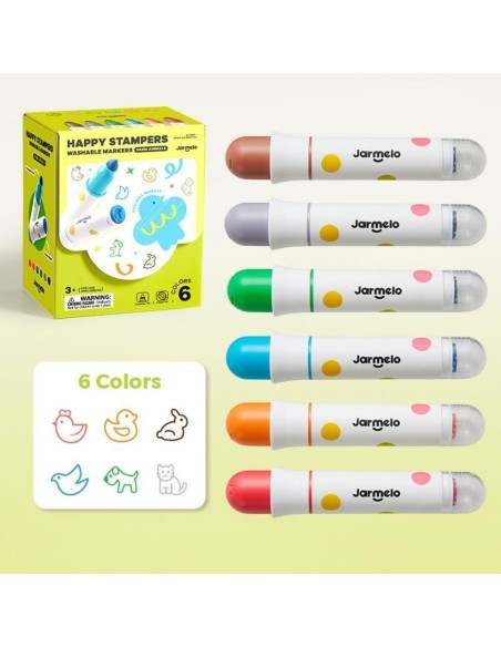 Rotuladores lavables con sello de animal (6 ud.) Jarmelo